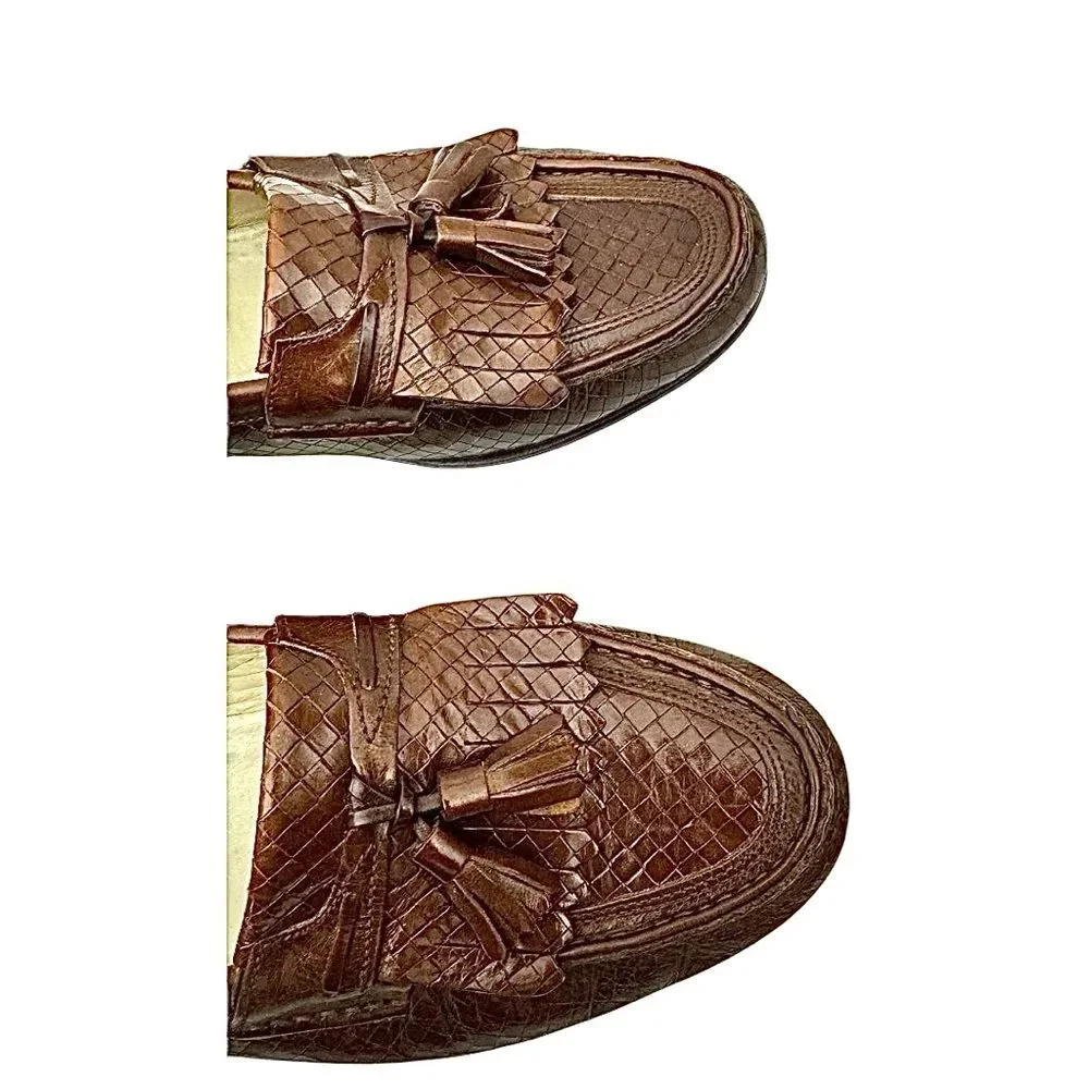Johnston & Murphy Woven Top Kilt Tassel Leather Loafers Men’s 8.5M Italy